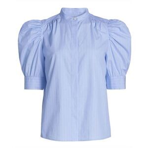 Frame Womens Ruched Puff Sleeve Shirt Large Chambray Blue - NWT $298